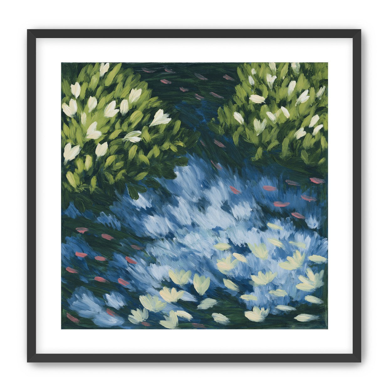 Water lilies over passing fish