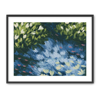 Water lilies over passing fish