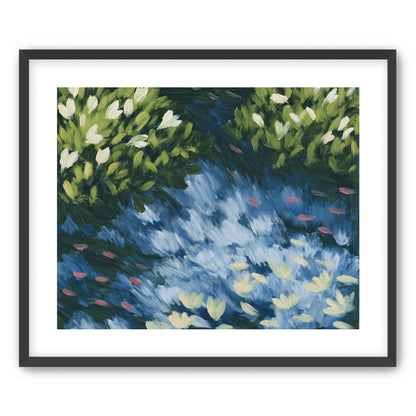 Water lilies over passing fish