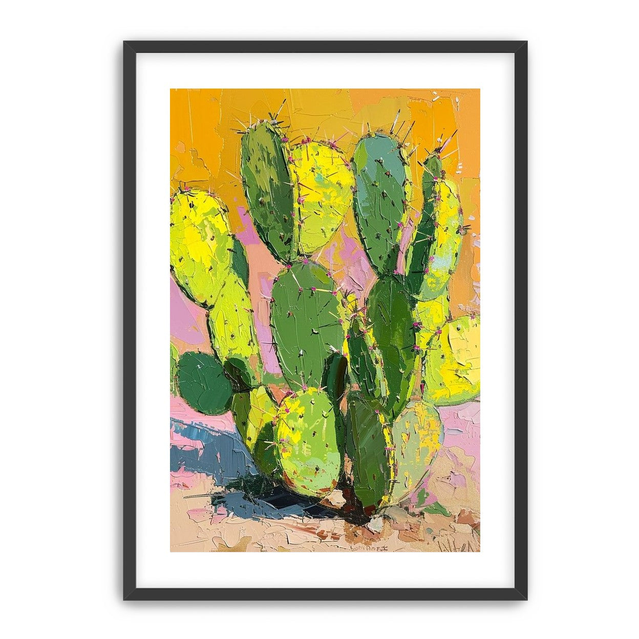 Thick paint on cactus pads