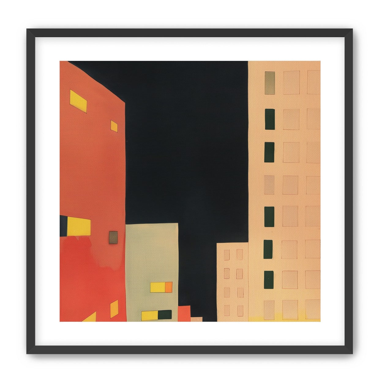 Lit windows in black sky