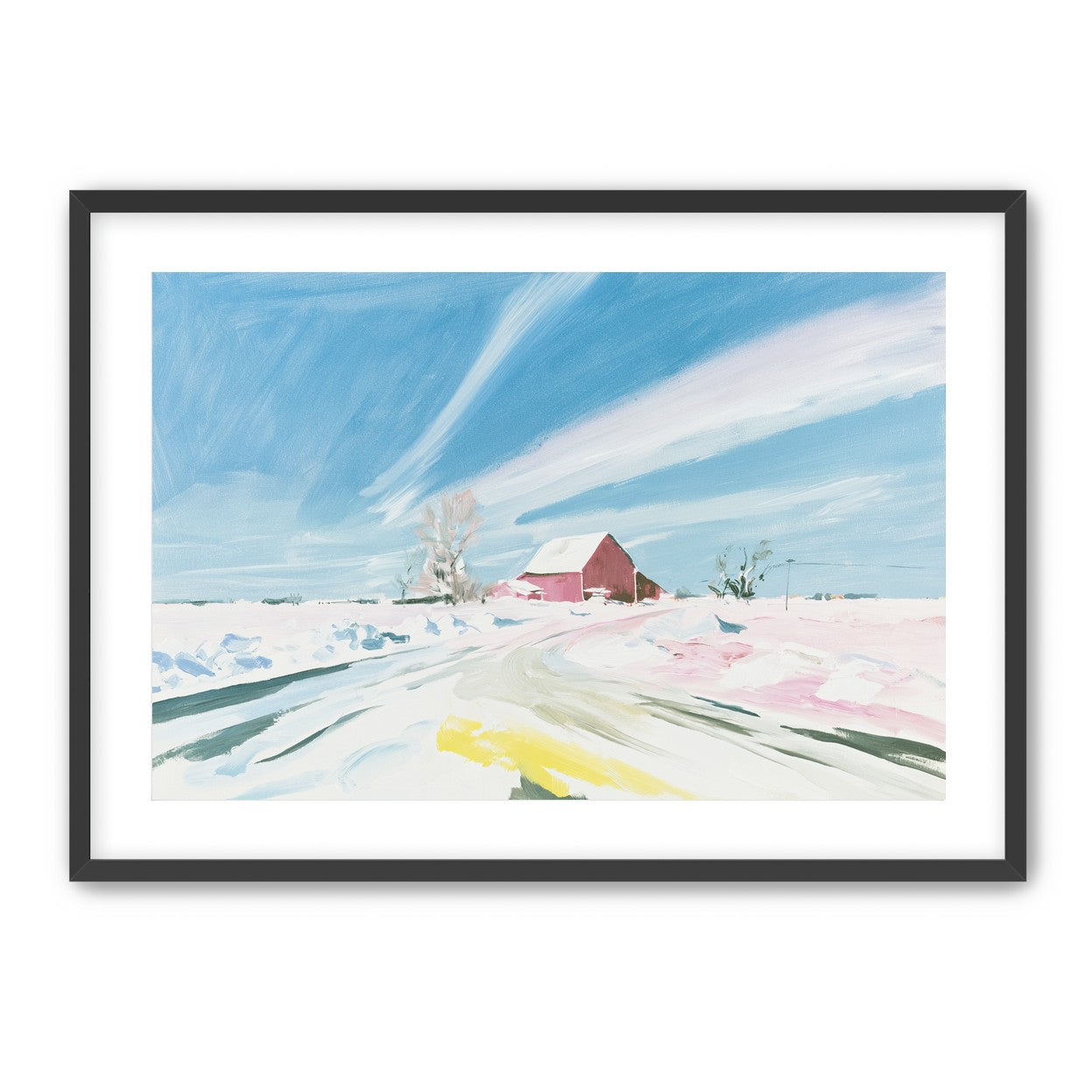 White sky over red barn