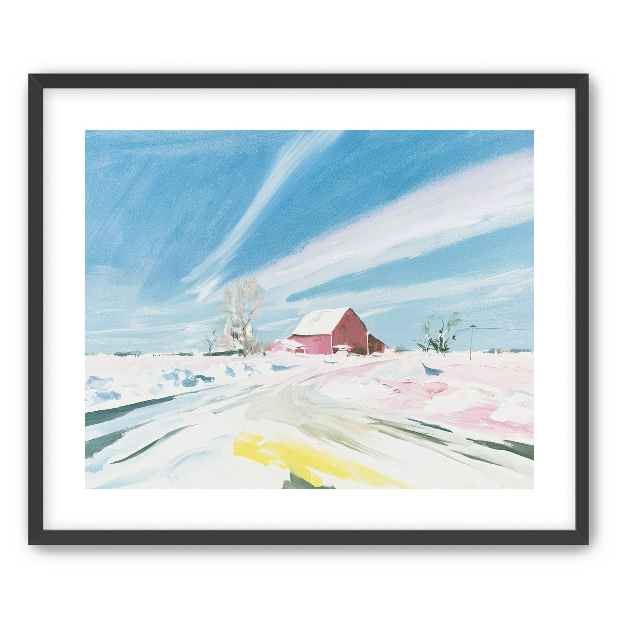 White sky over red barn