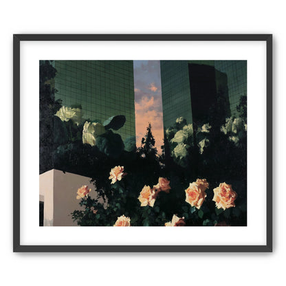 Roses under green towers