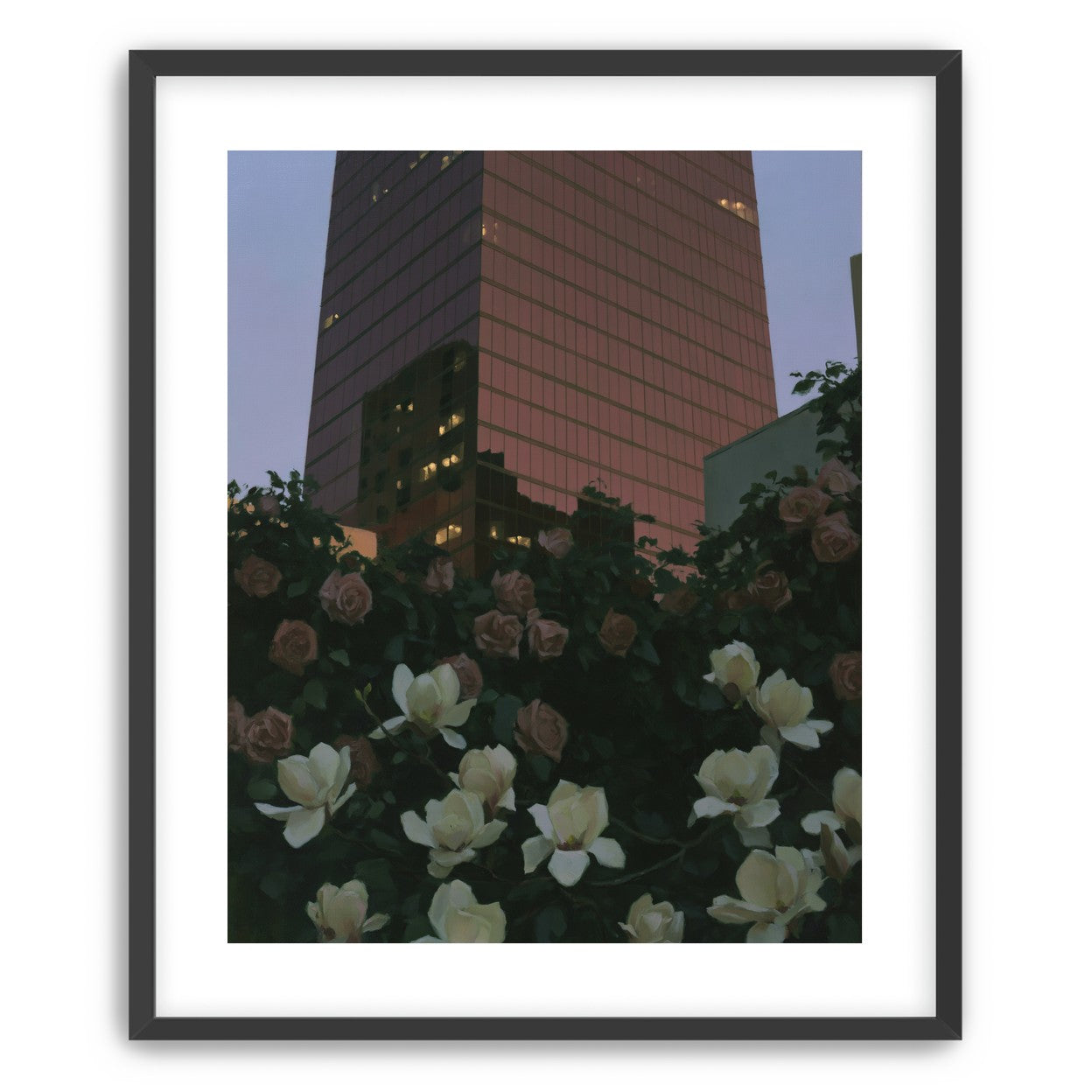 Pink tower above magnolias