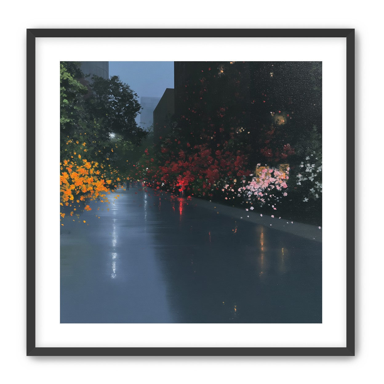 Rainlight on the flowered street