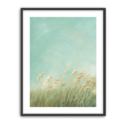 Turquoise sky over pale grass