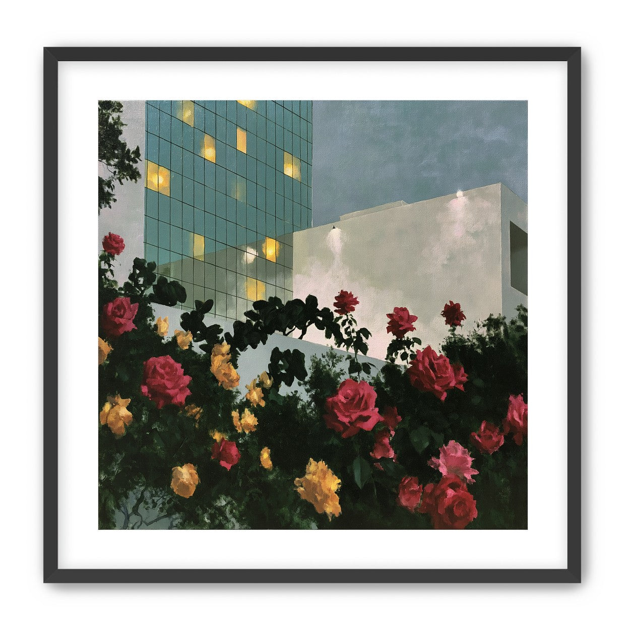 Roses under office lights