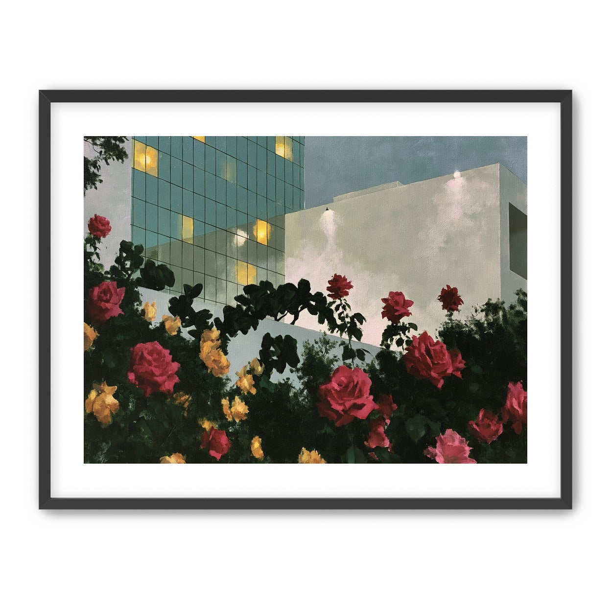Roses under office lights