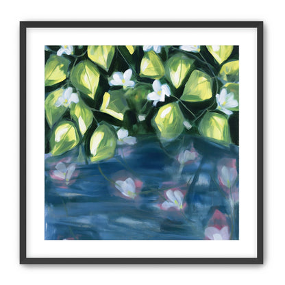 White flowers over blue water
