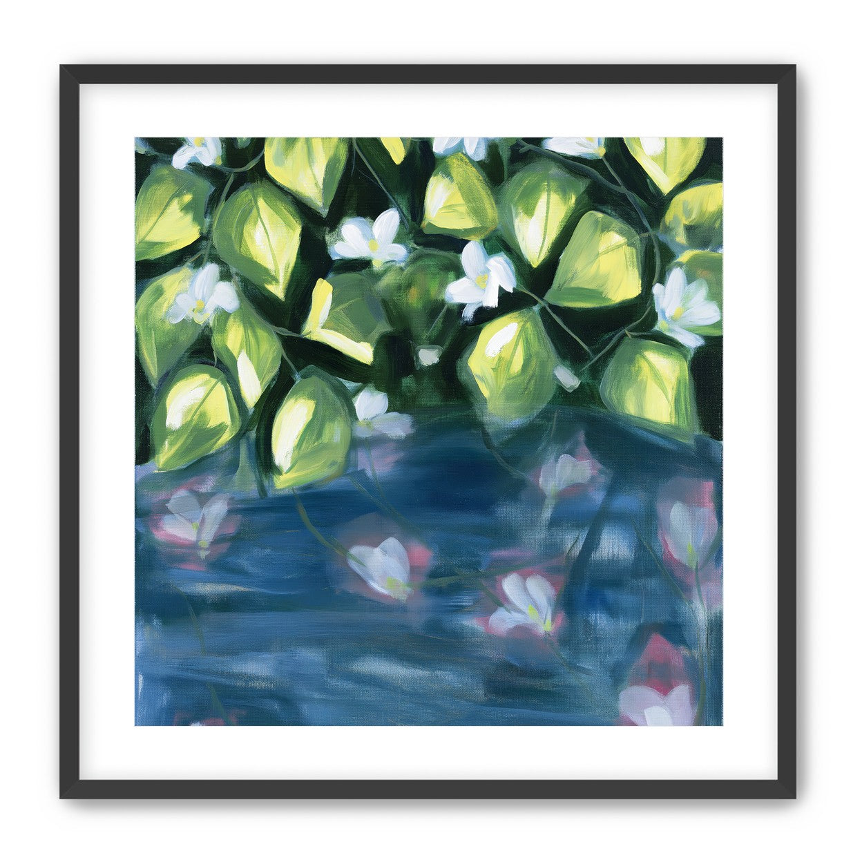 White flowers over blue water