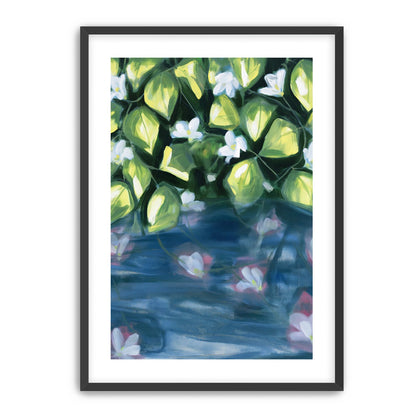White flowers over blue water