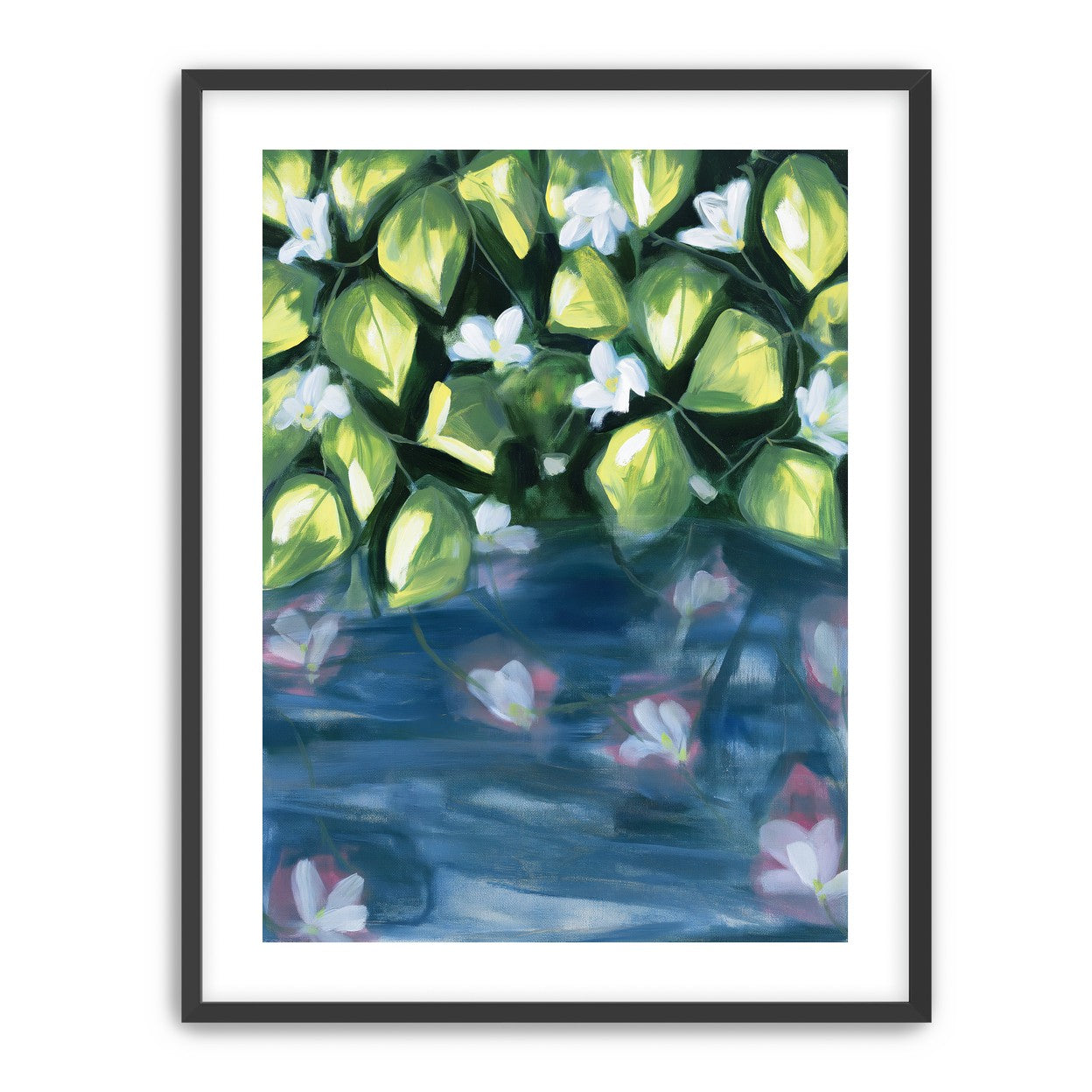 White flowers over blue water
