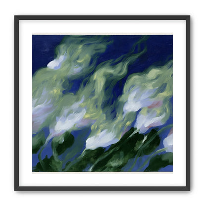 Pale flowers across blue field