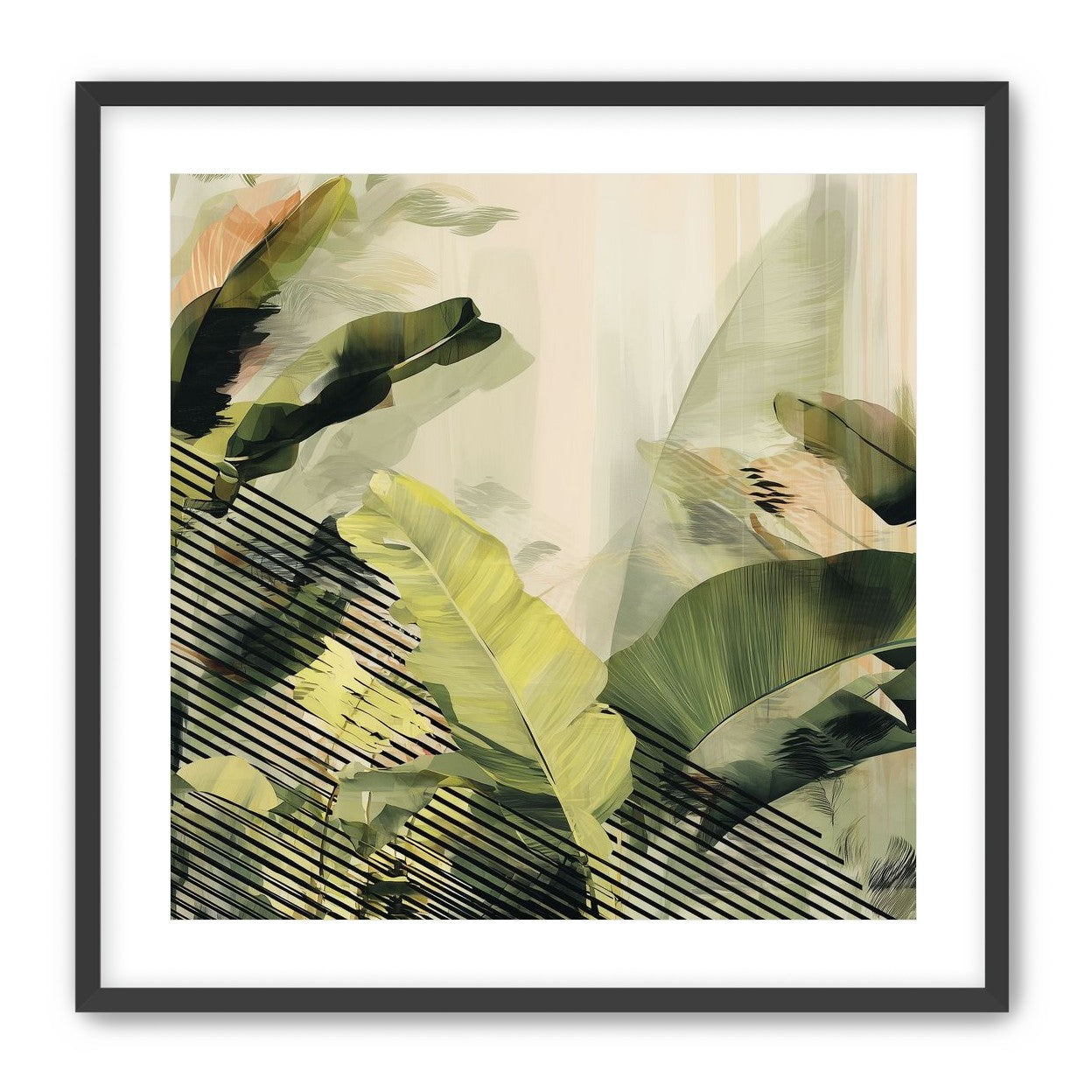 Green leaves over black stripes