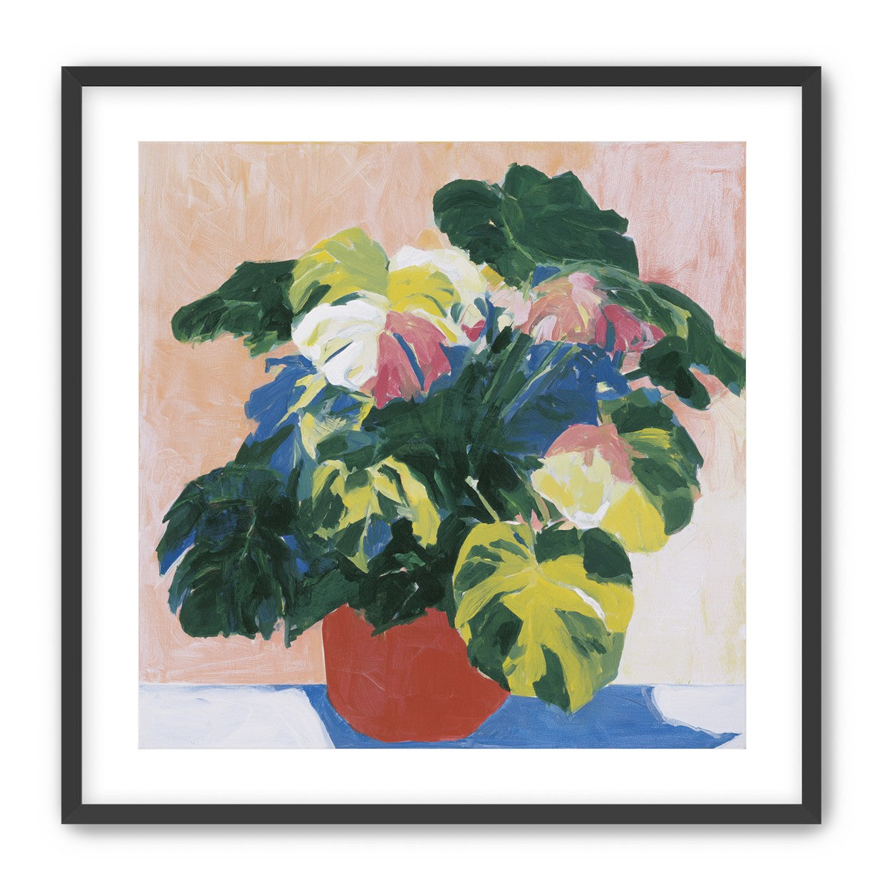 Red pot under heavy leaves