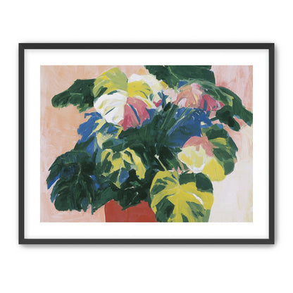 Red pot under heavy leaves