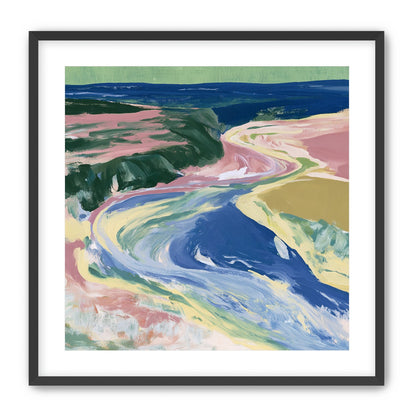 River bend in pink fields