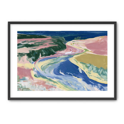 River bend in pink fields