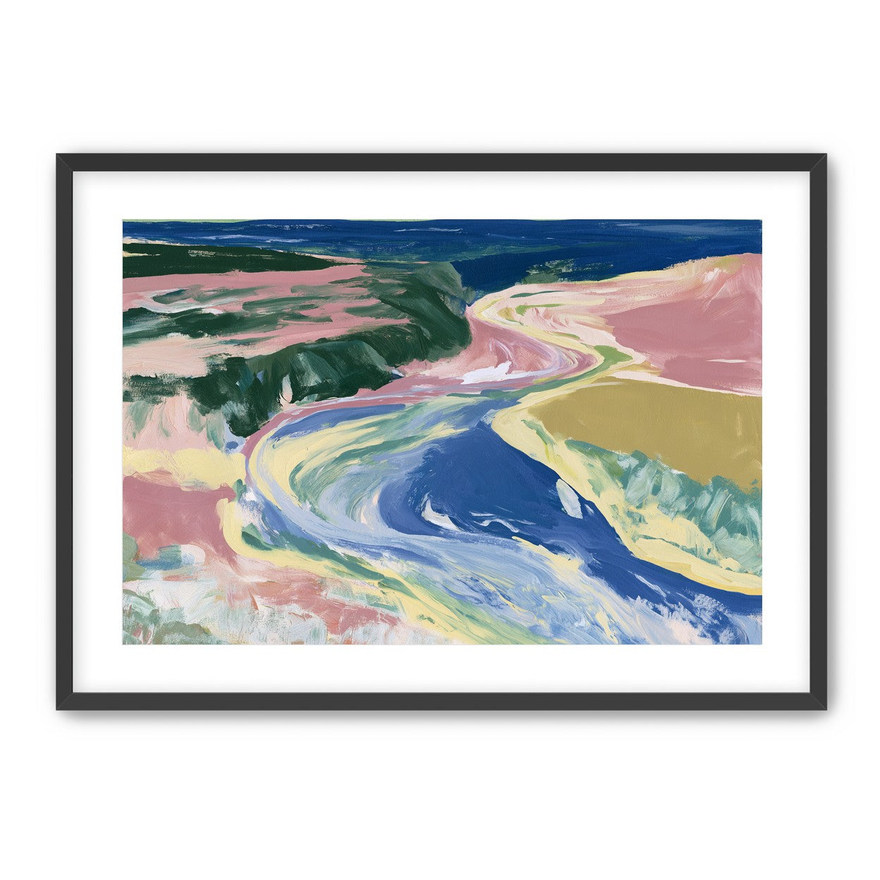 River bend in pink fields