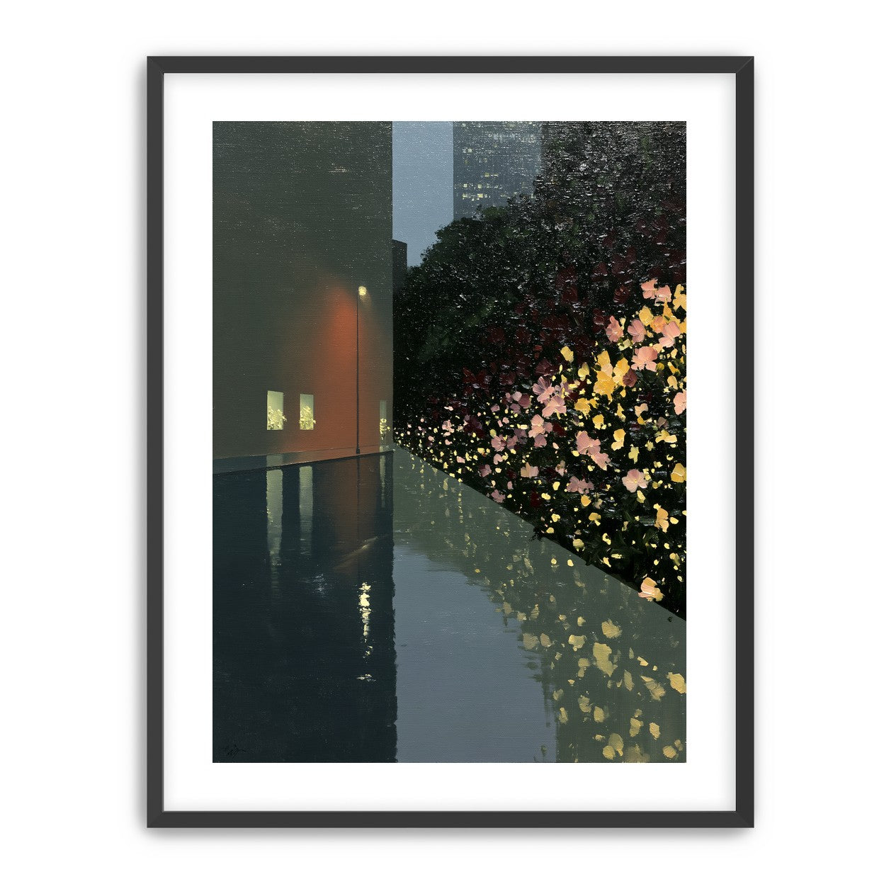 Flowers beside the wet wall