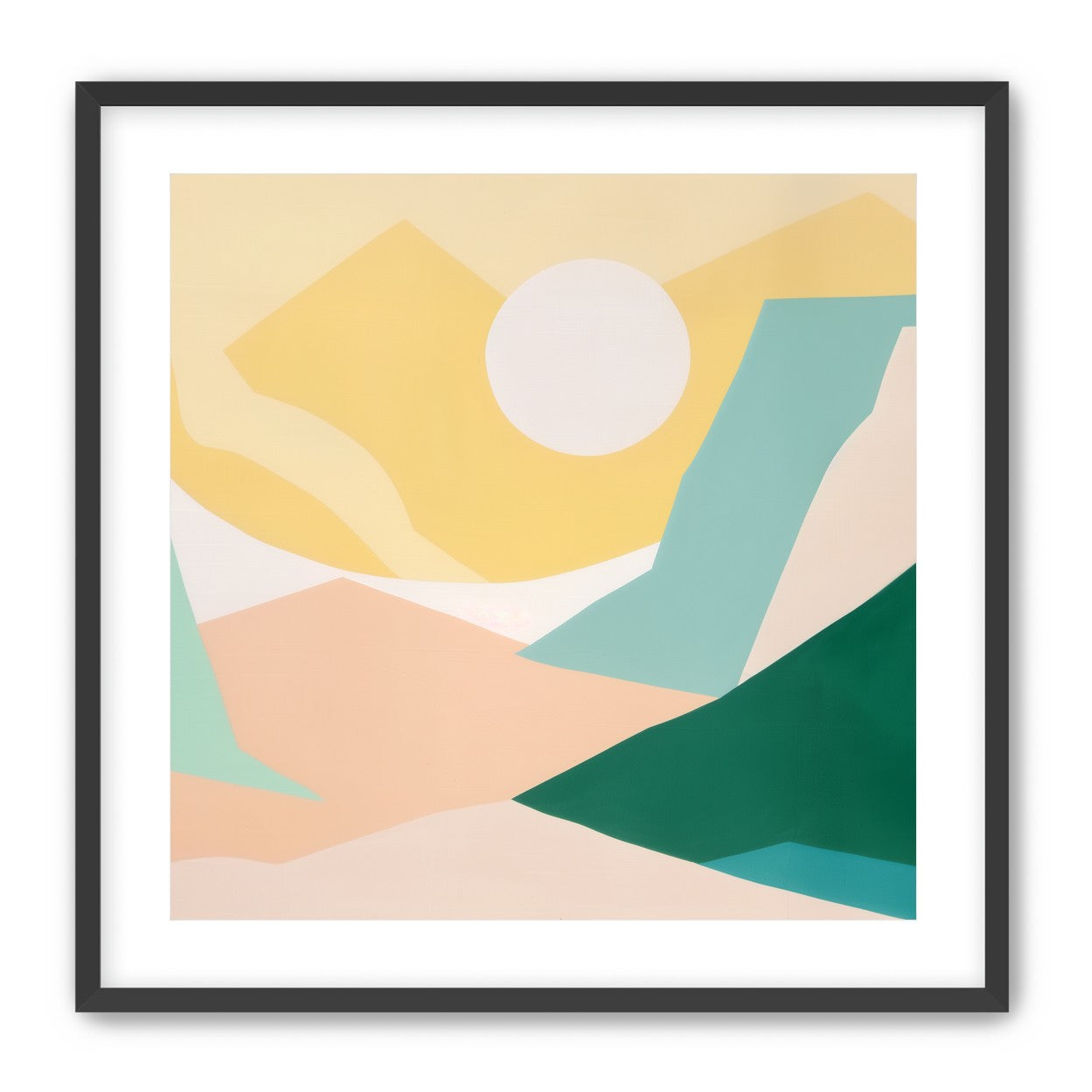 White sun over pastel hills