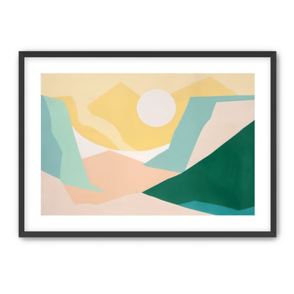 White sun over pastel hills