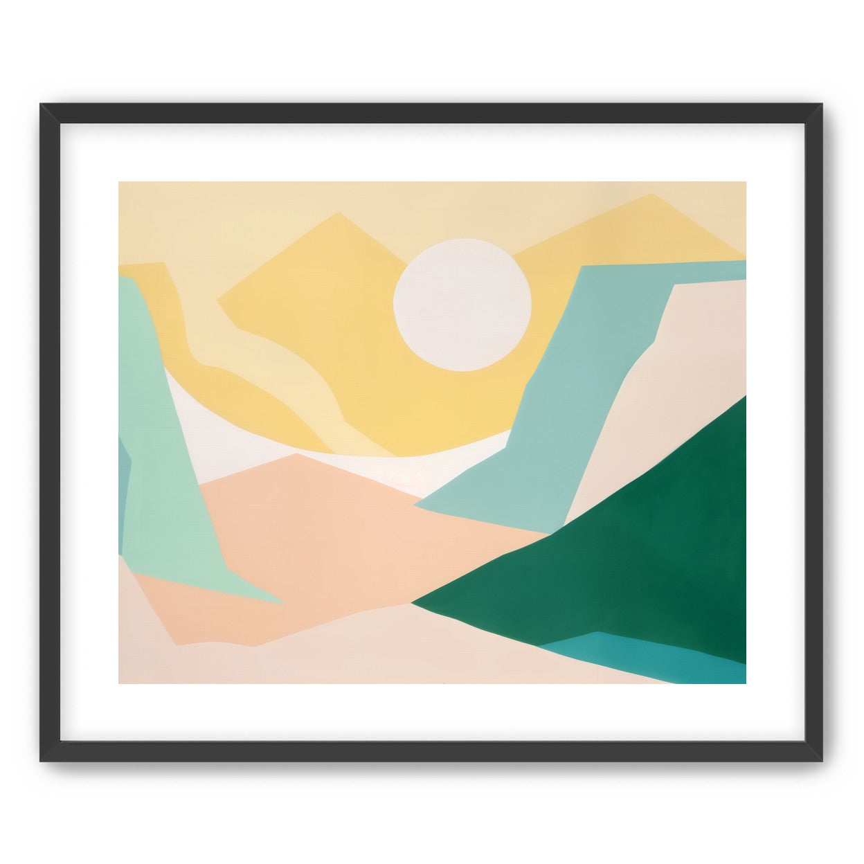 White sun over pastel hills