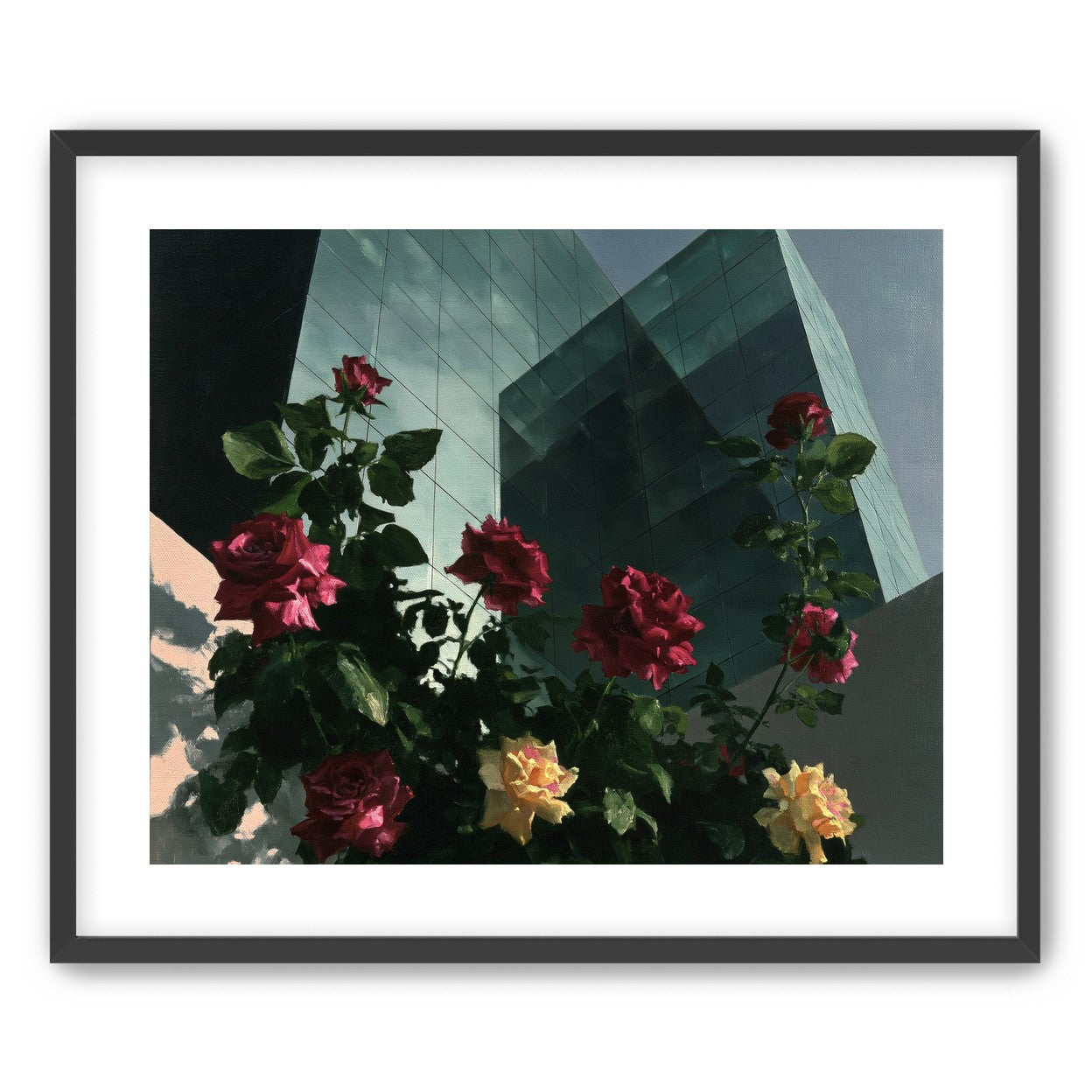 Roses against glass towers