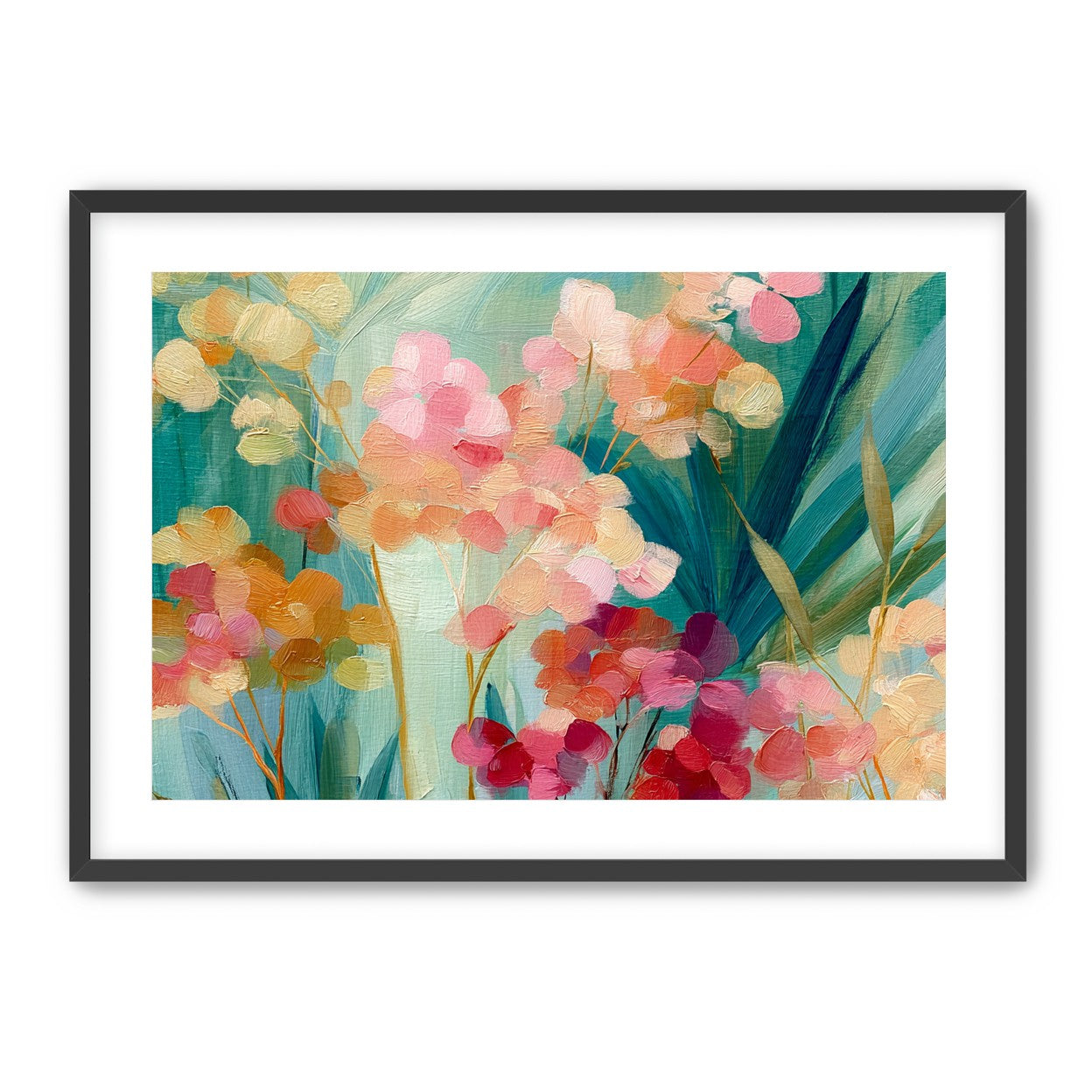 Flowers among teal leaves