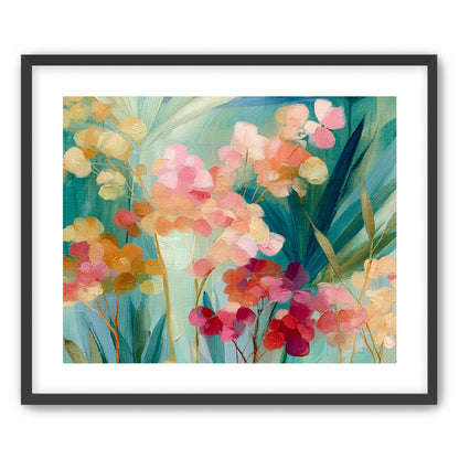 Flowers among teal leaves