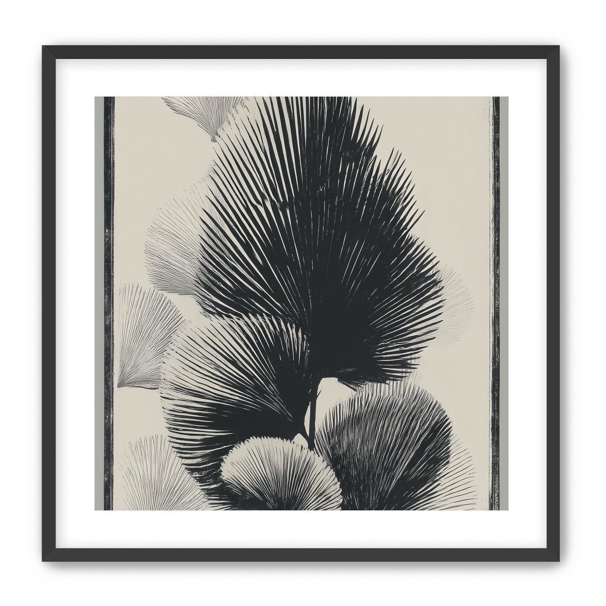 Fan fronds in ink shadow