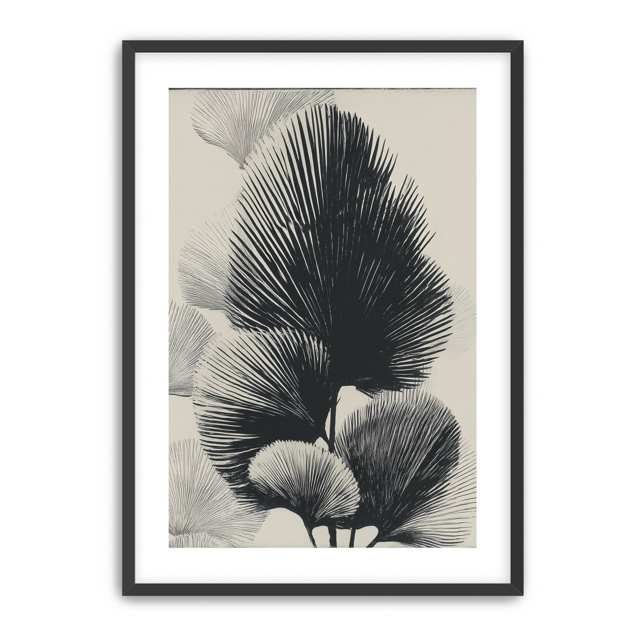 Fan fronds in ink shadow