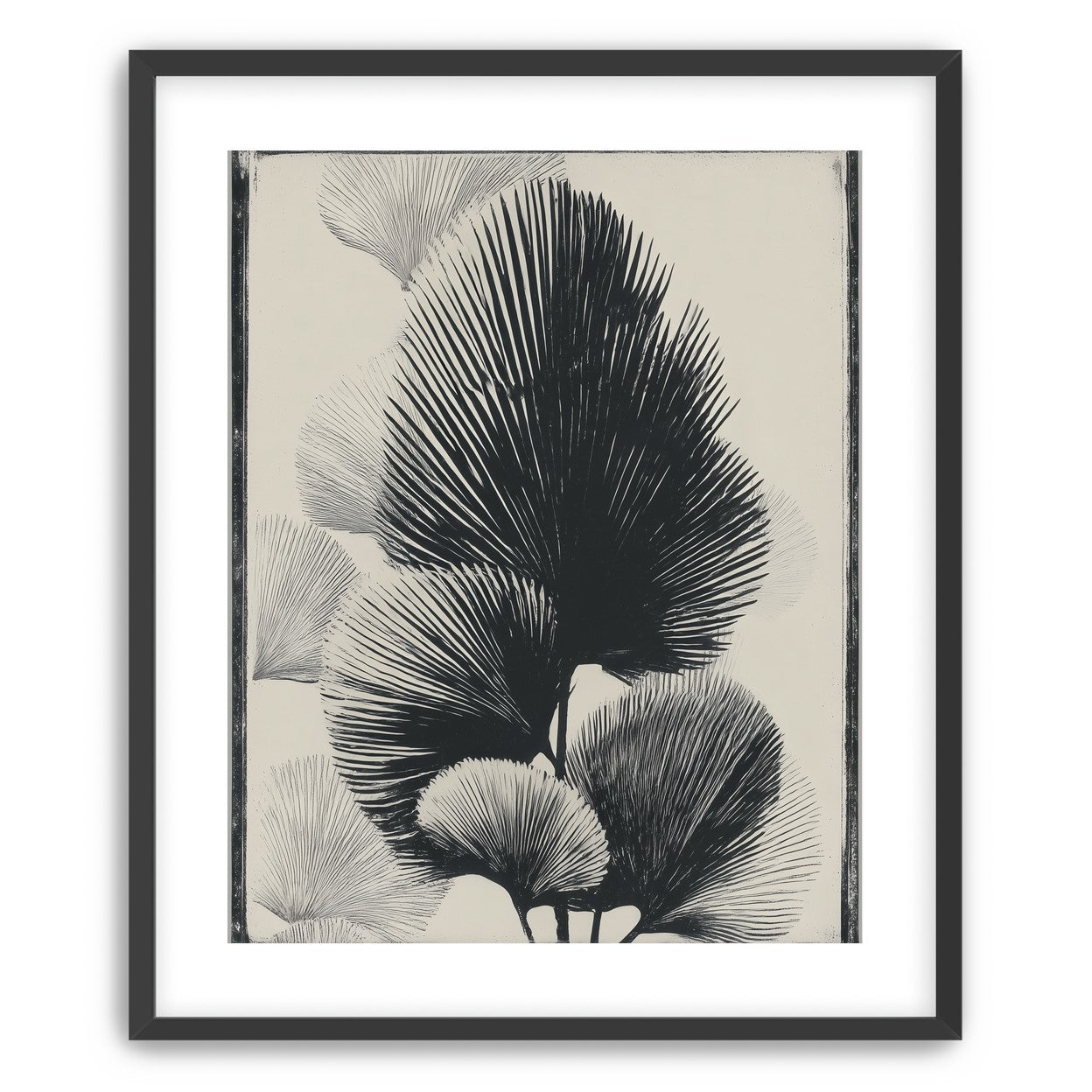 Fan fronds in ink shadow