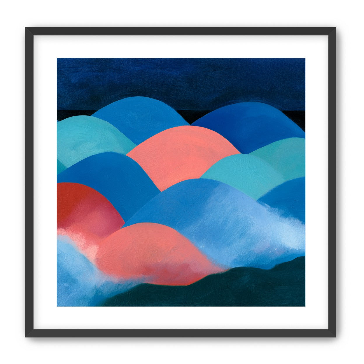 Pink moon among blue hills