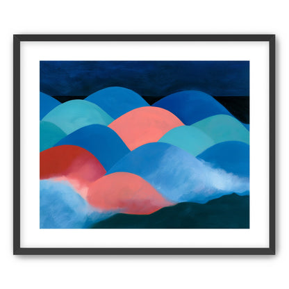 Pink moon among blue hills
