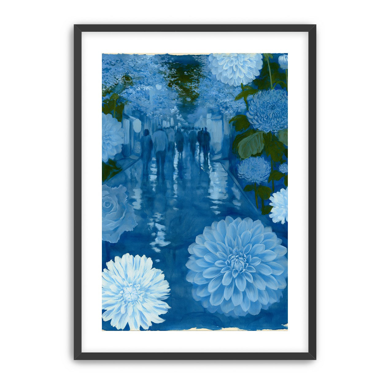 Blue street with flowers