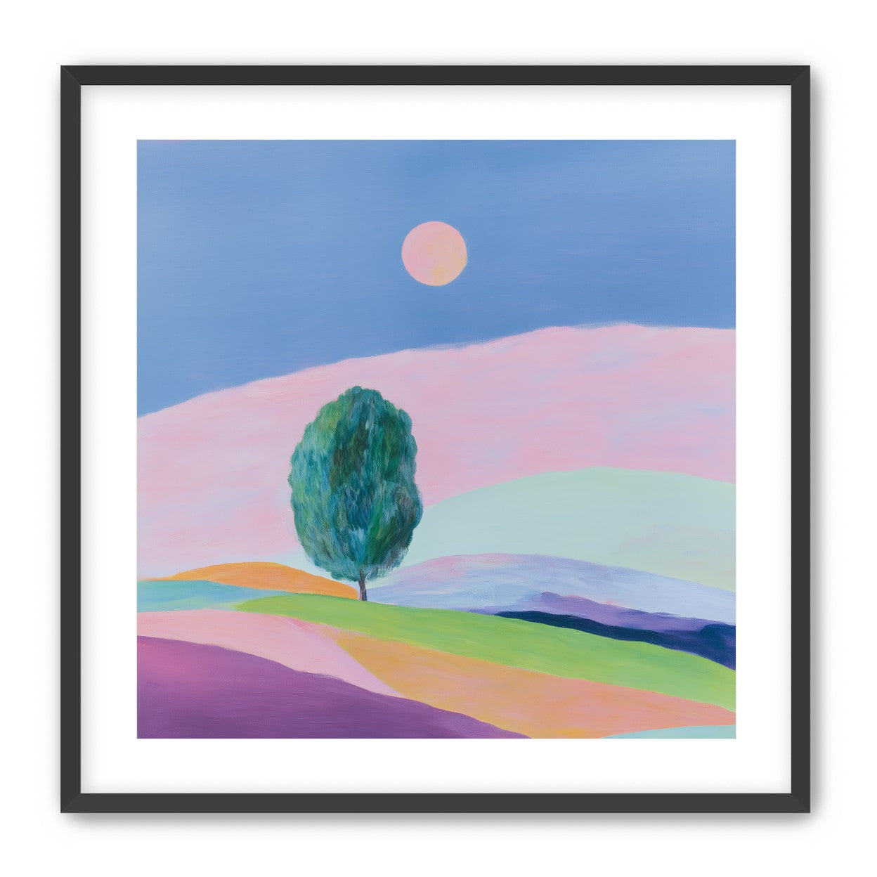 A pale sun above hills