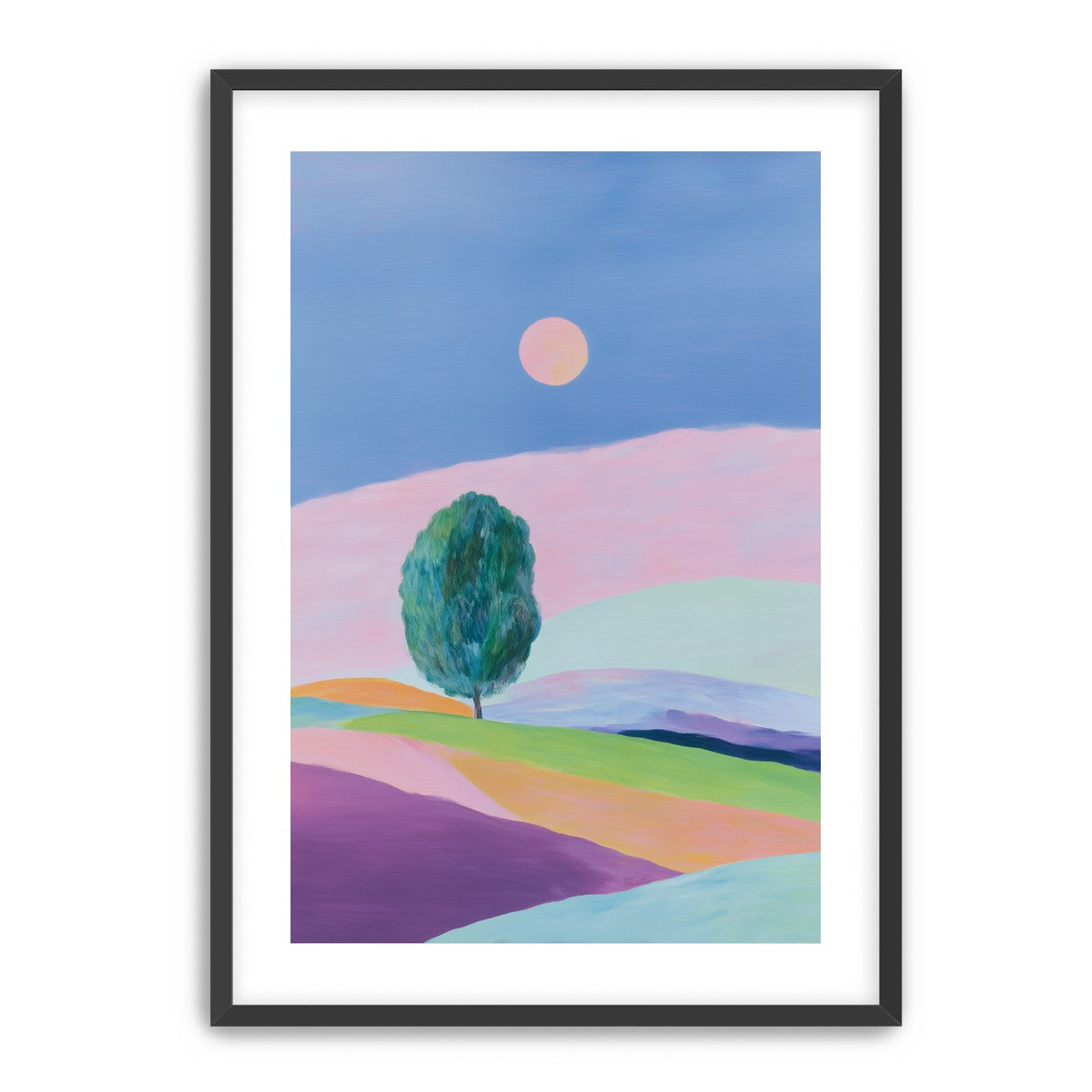 A pale sun above hills