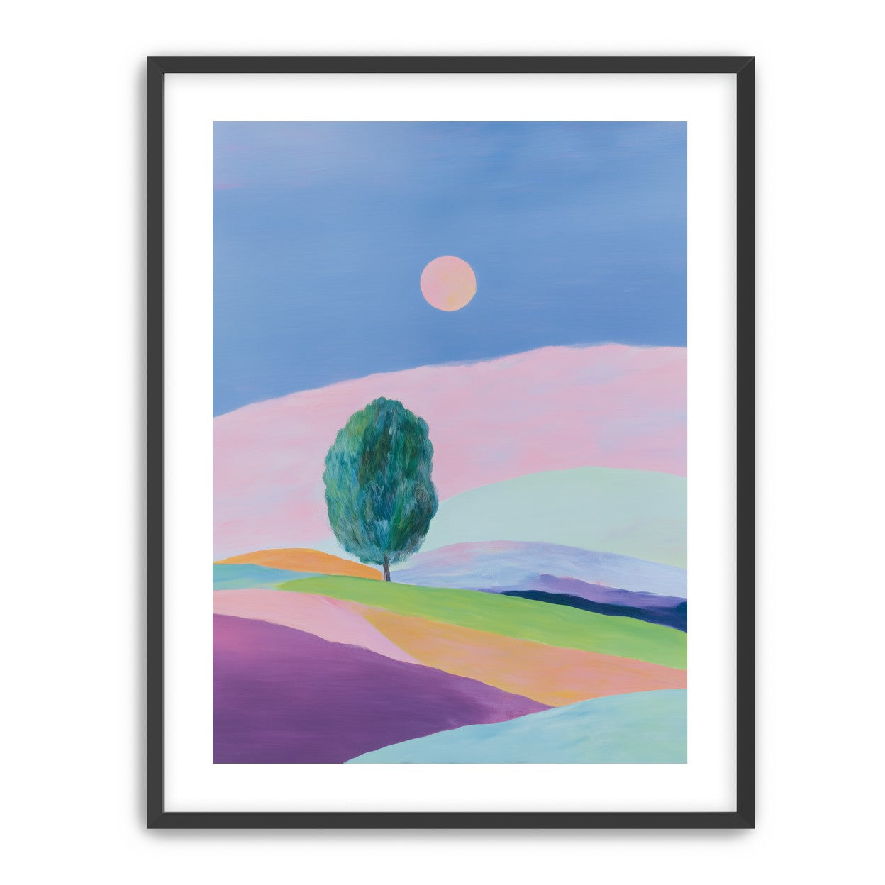 A pale sun above hills