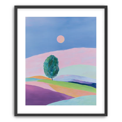 A pale sun above hills