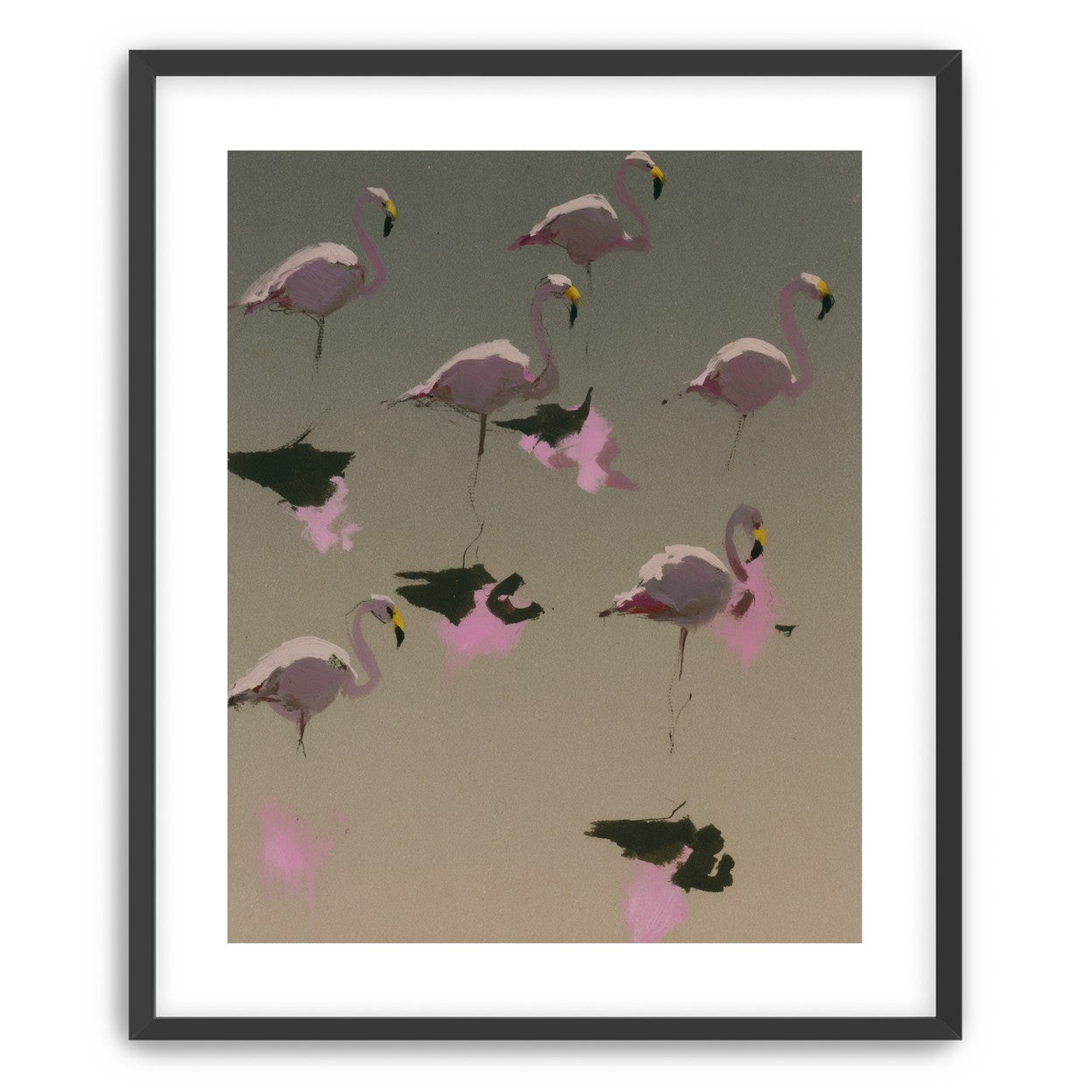 Flamingos in still water
