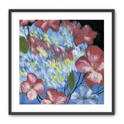 Flowers across the blue field