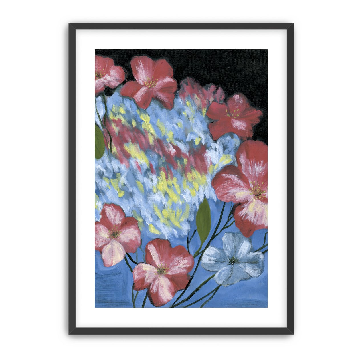 Flowers across the blue field