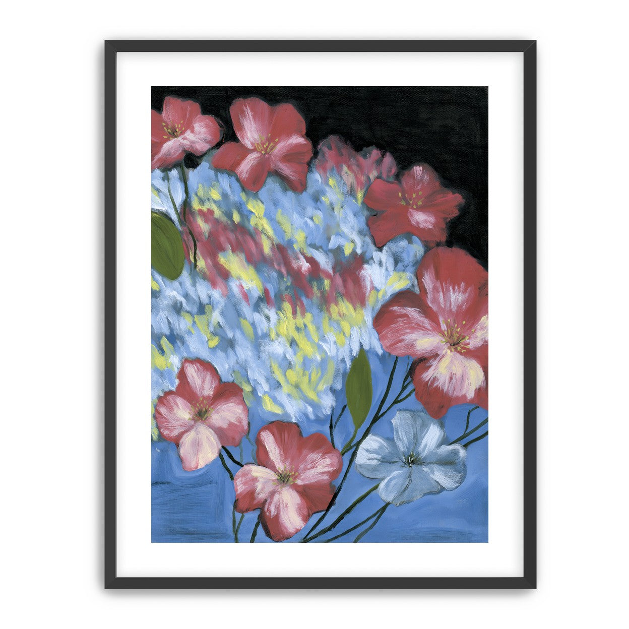 Flowers across the blue field