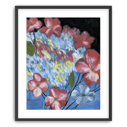 Flowers across the blue field
