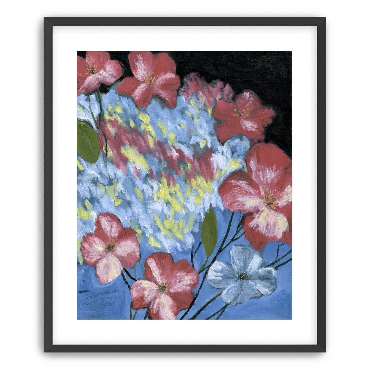 Flowers across the blue field