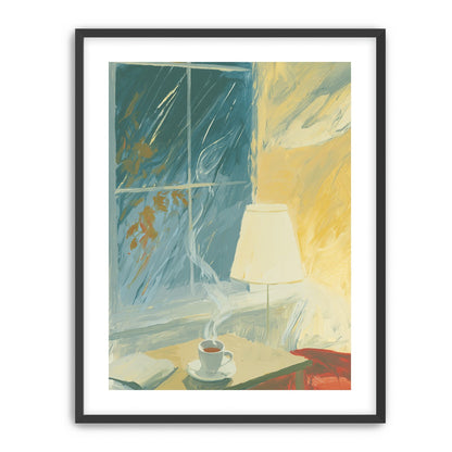 Steam against the rainy window