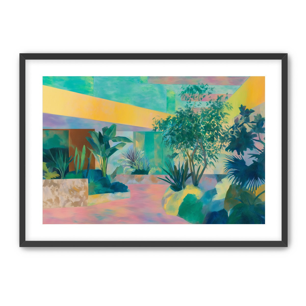 Garden beneath striped light