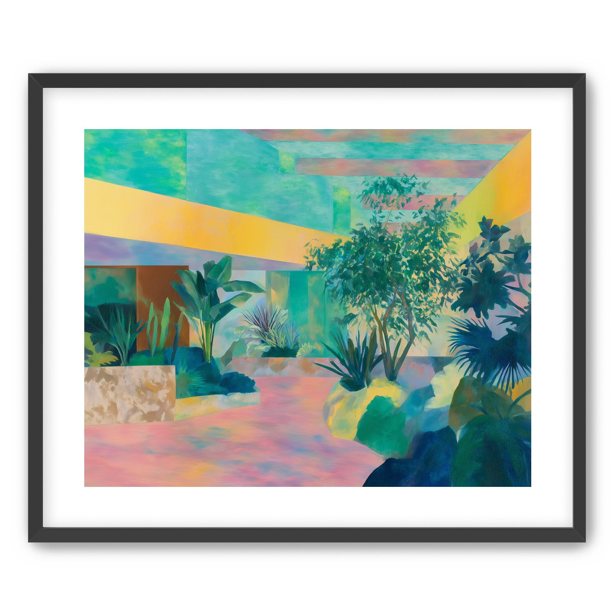 Garden beneath striped light
